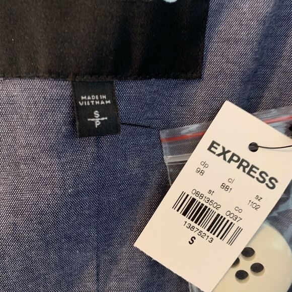 Express‎ Navy Blue & White Striped Belted Trench Coat Size Small - Picture 6 of 7